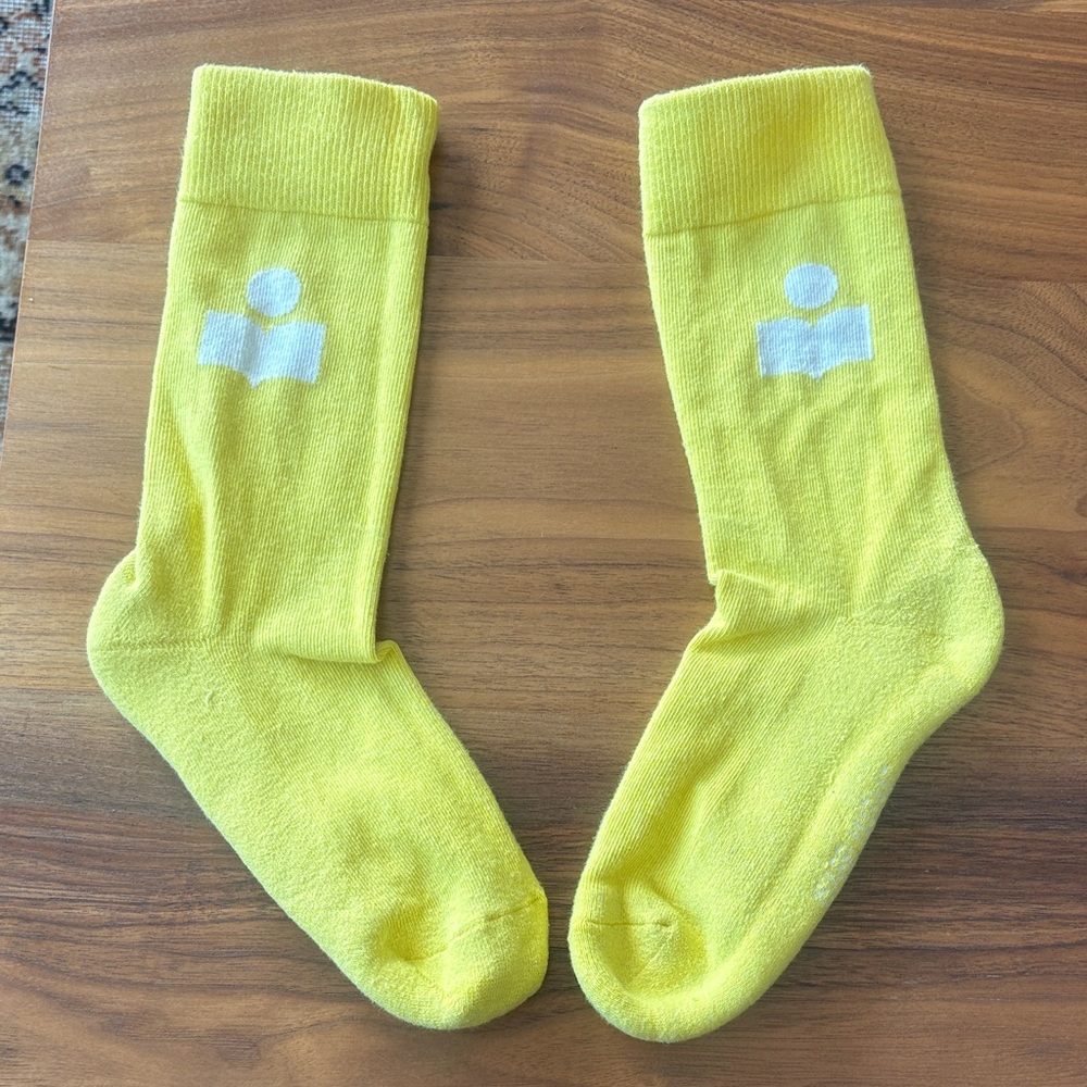 Like New Isabel Marant Cotton Crew Socks | Yellow Logo Socks | Unisex